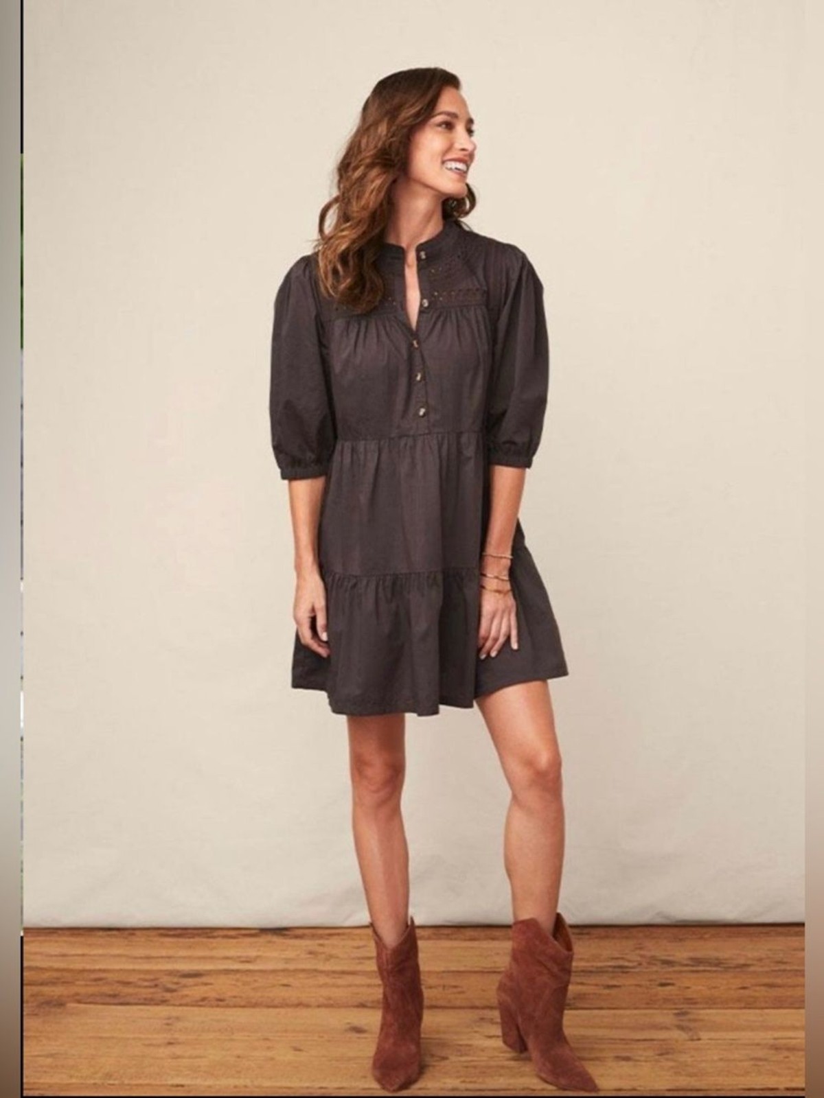 Good Hart+ Matilda Jane Colab Women’s Charcoal Tiered Popover Dress Medium