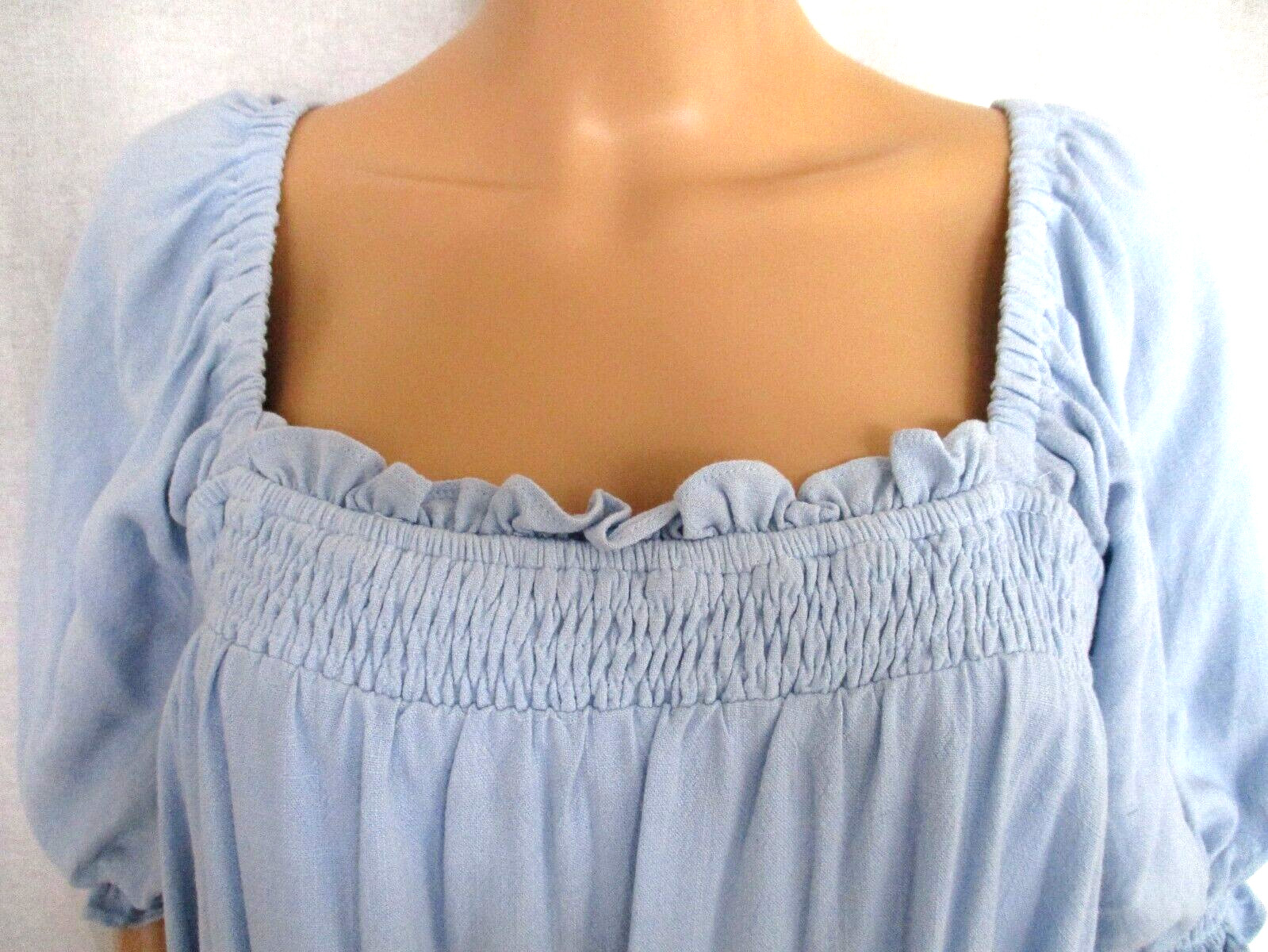 Sugarlips Dress XL Placid Blue Fully Lined Rayon & Linen Elastic Bodice & Sleeve