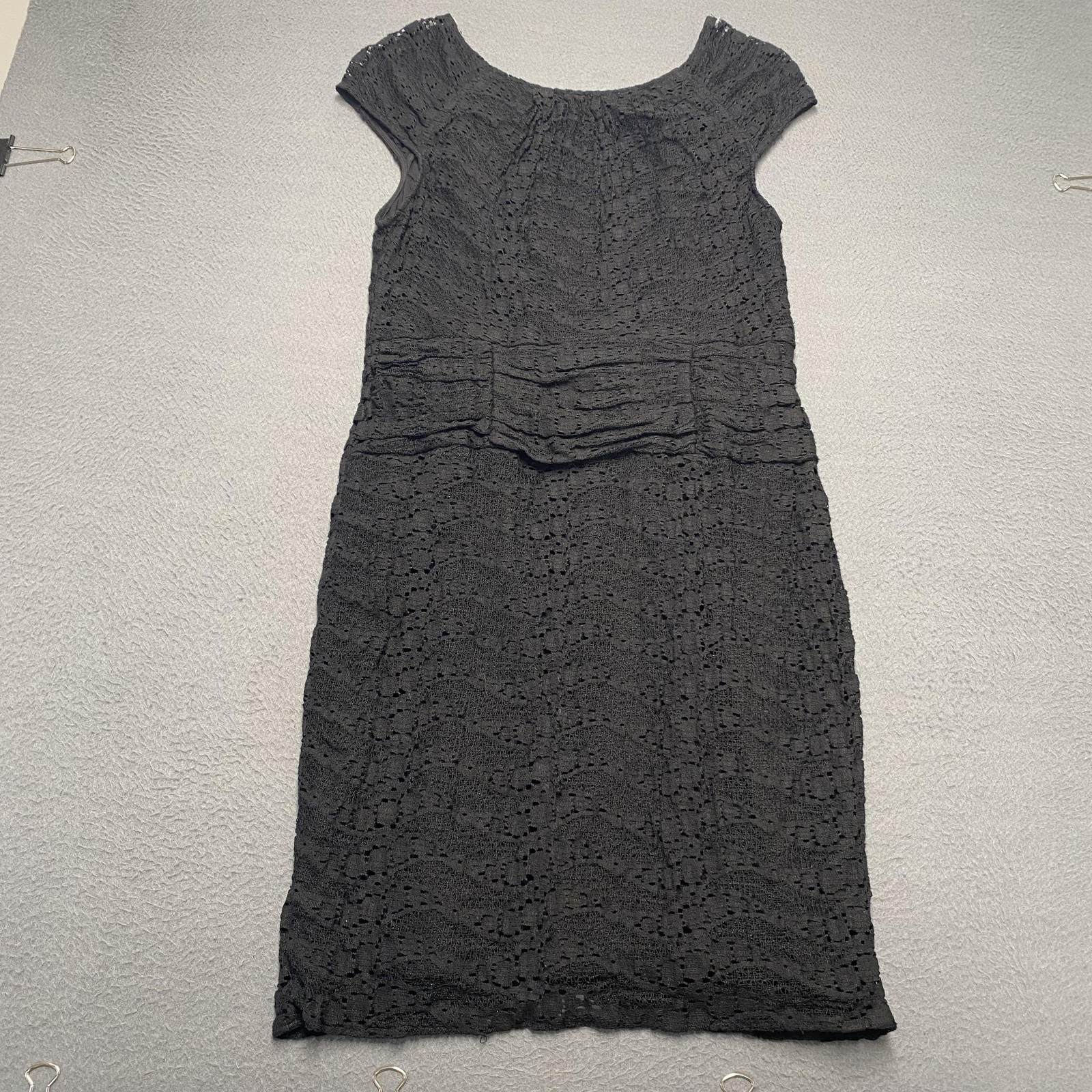 Marc New York Andrew Marc Dress Womens 10 Black Lace Sheath Ruched Cap Sleeve