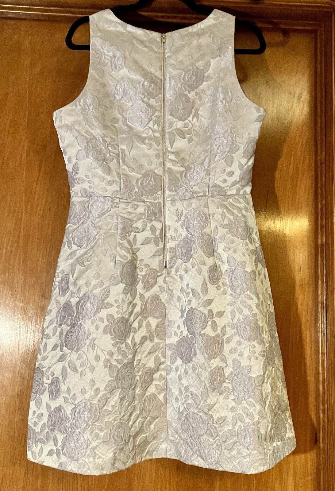 GLAMOUR by Gabriella Skye Size 12 Ivory/Silver Floral Jacquard V-Neck A-Line
