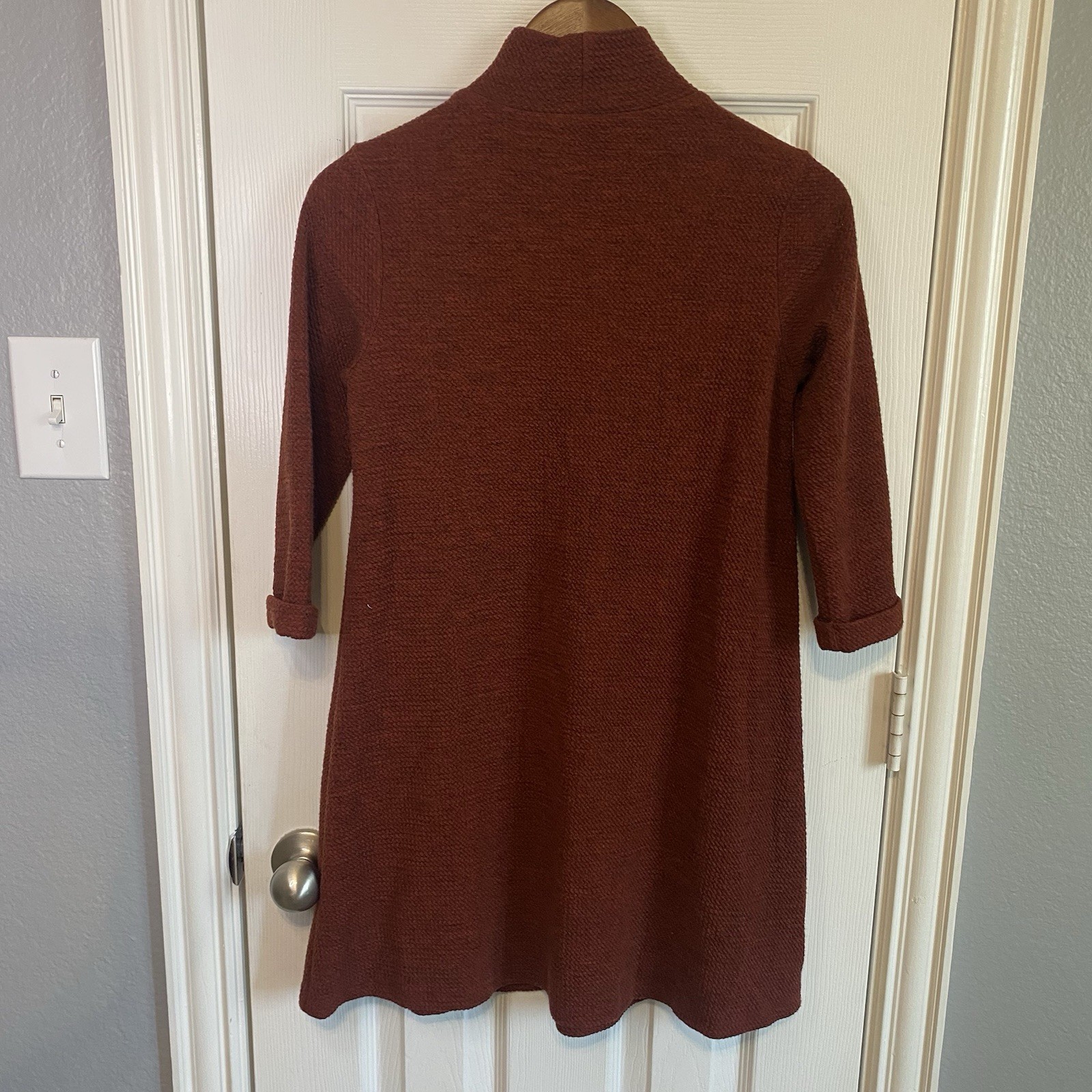Everly Sweater Dress Women’s Medium Red Pockets Cuff Sleeve A Line Mock Neck