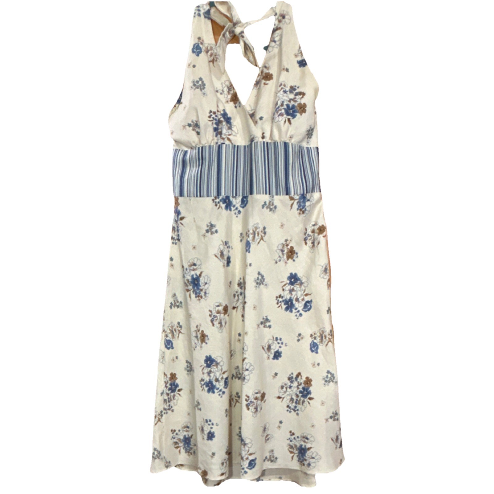 Jonathan Martin Studio Ivory Blue Floral Fit & Flare Halter Dress Bow Size 12