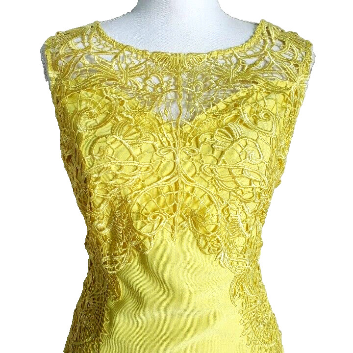 Venus Neon Yellow Women’s Sheath Dress Size Small Zip Back Lace Front