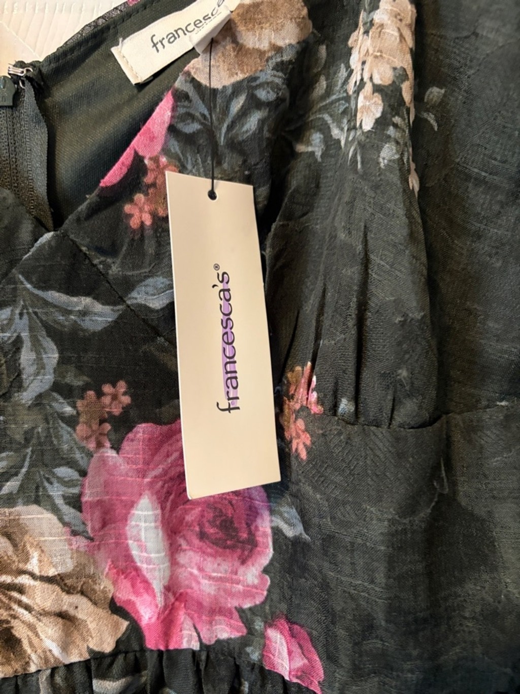 Francesca’s Collections Olive, pink Floral Ruffle Tiered Sundress – Roses NWT-M