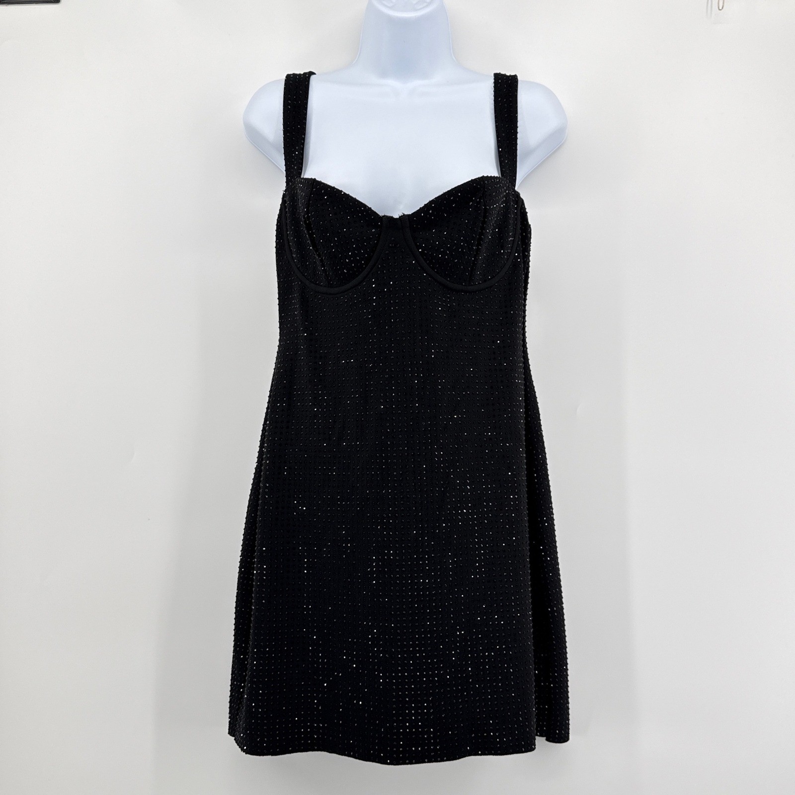 Nasty Gal NWT Black Rhinestone Hotfix Embellished Bustier Mini Dress Size M