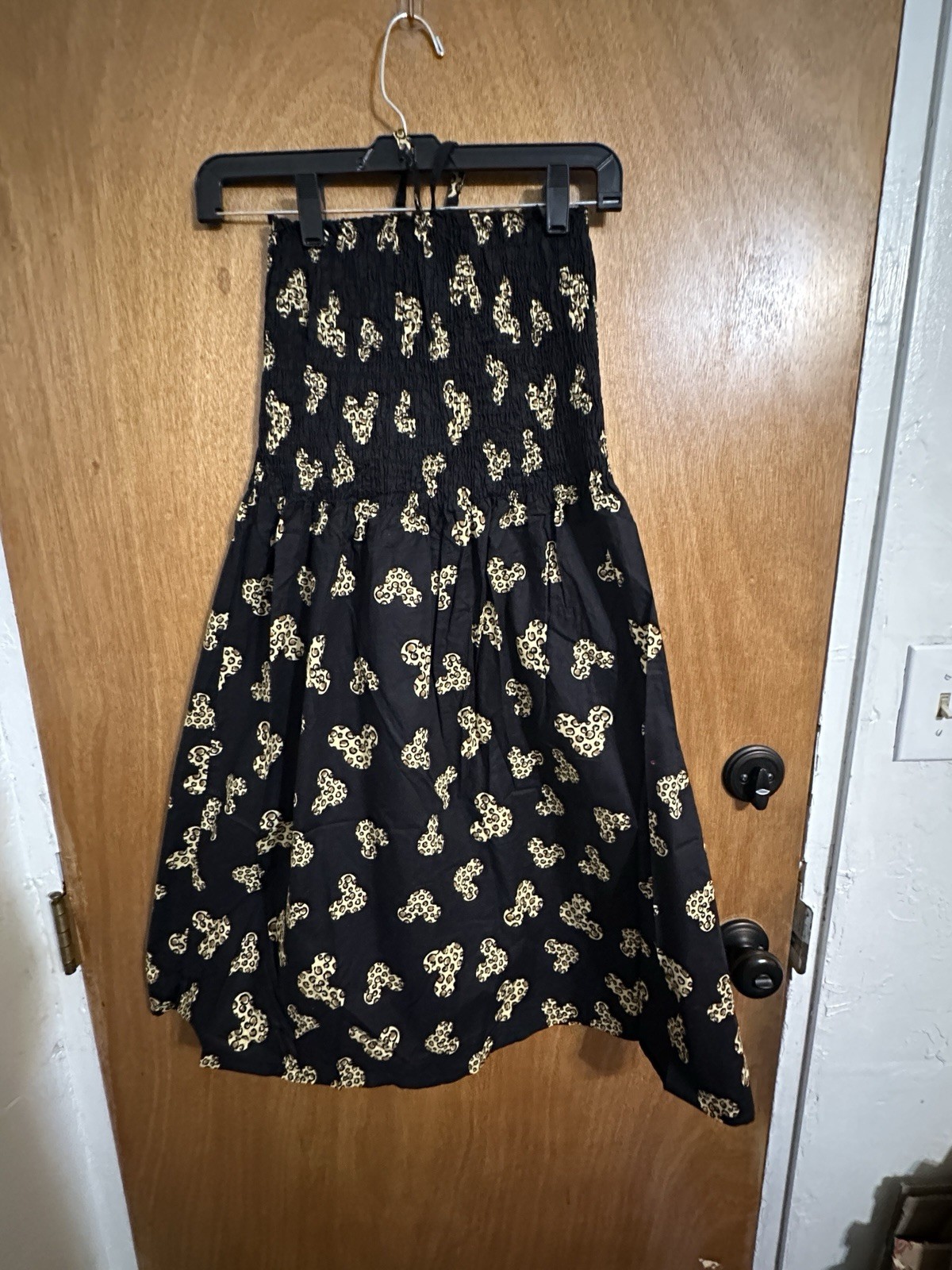 DISNEY PARKS WOMENS HALTER DRESS BLACK MICKEY MOUSE Leopard PRINT SIZE XS