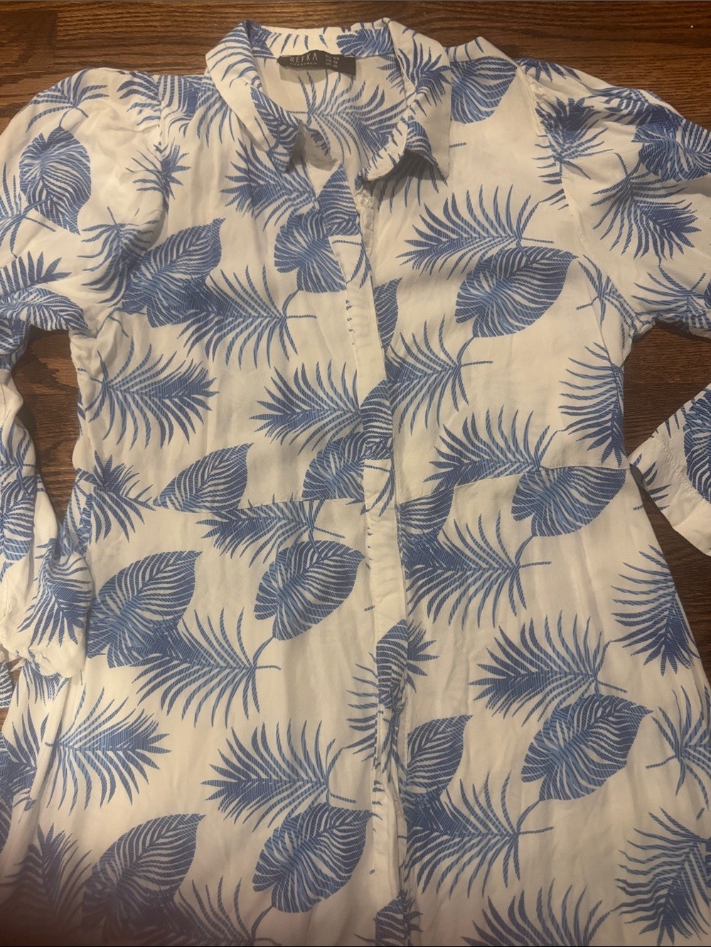Refka Tropical Leaf Print Button Up Long Sleeve Maxi Dress in Size 12