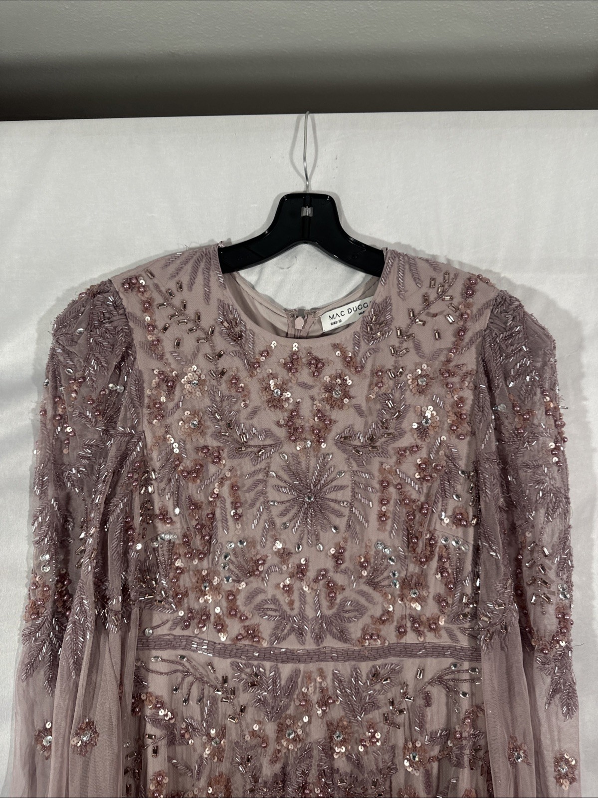 NWT MAC DUGGAL [ 10 ] 93930 Puff Sleeve Embellished A Line Gown Heather J1968