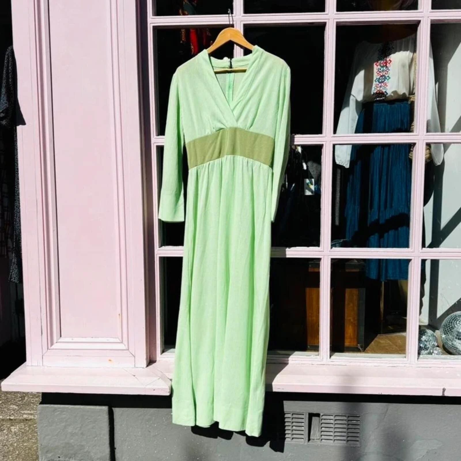 Vintage 70s Mint Green Maxi Dress