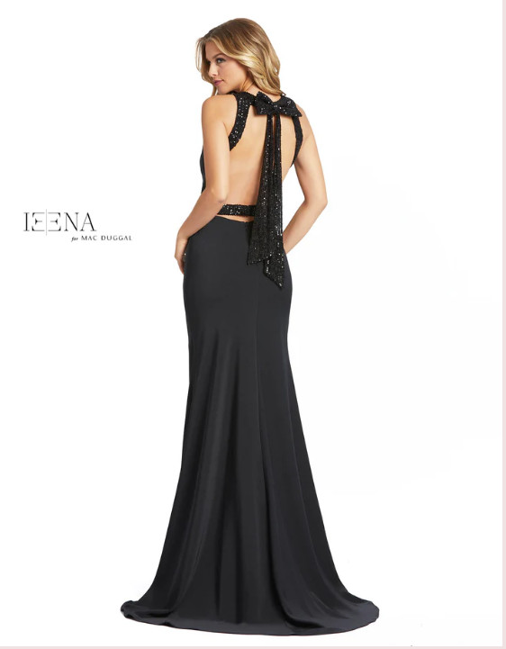 MAC DUGGAL 26262I EXPOSED BACK SEQUIN BOW BLACK GOWN sz 6