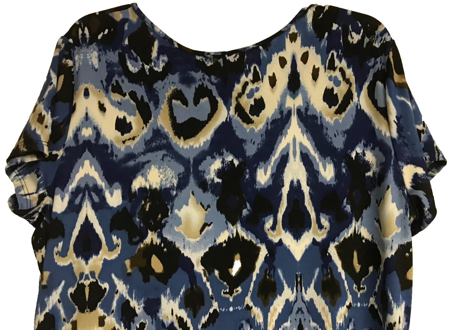 Notations XL Keyhole Blue Abstract Print Dress Short Sleeve Stretch Non-iron
