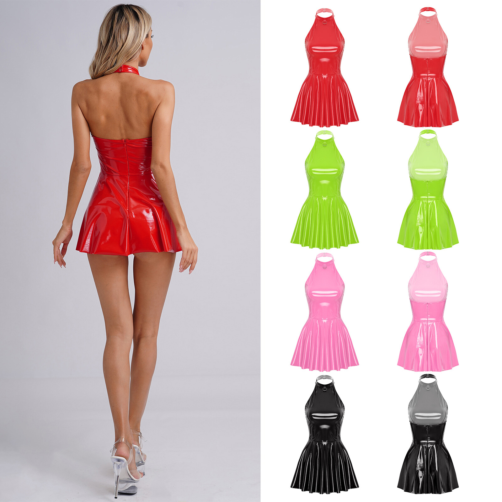 Womens Skirt Metallic Dresses Swing Skirts Dress Carnival Clubwear Skater Sexy