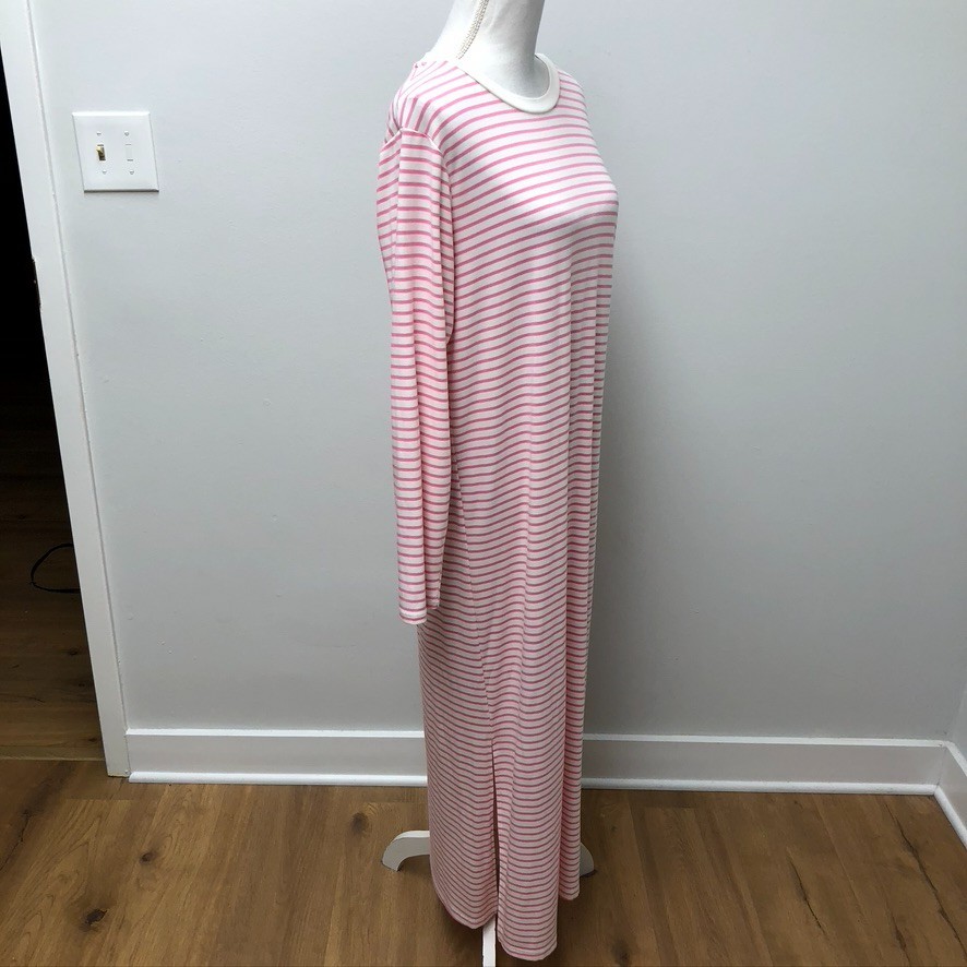 Mod Ref Jaya Dress Womens Medium Side Slit Maxi Long Sleeve Pink Stripe Comfort