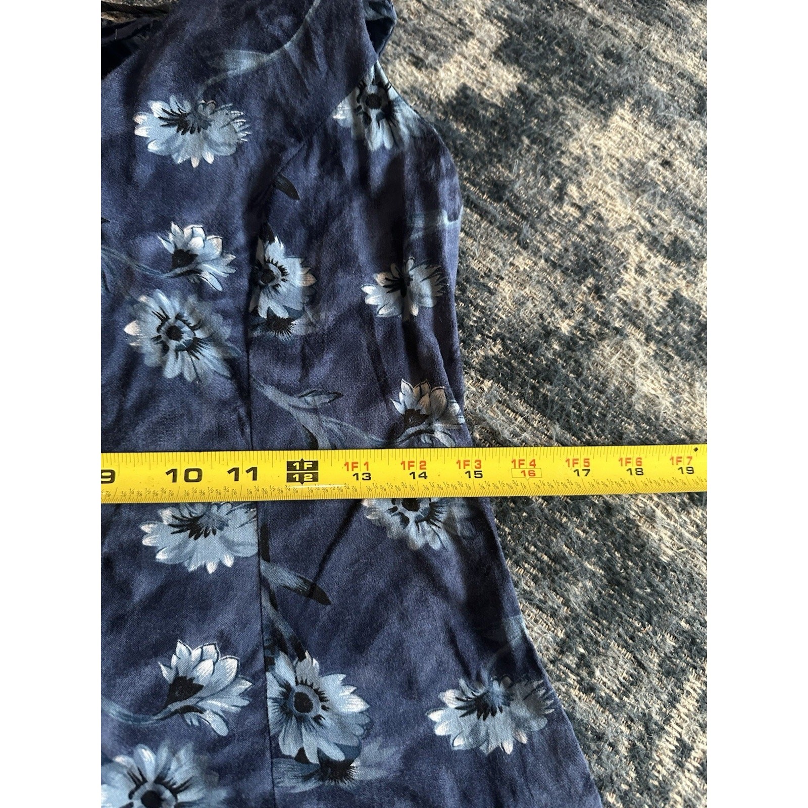 Vintage Floral Dress Pearl Button Front Cottage Y2K 90s Sz.3/4 Blue Strappy Back