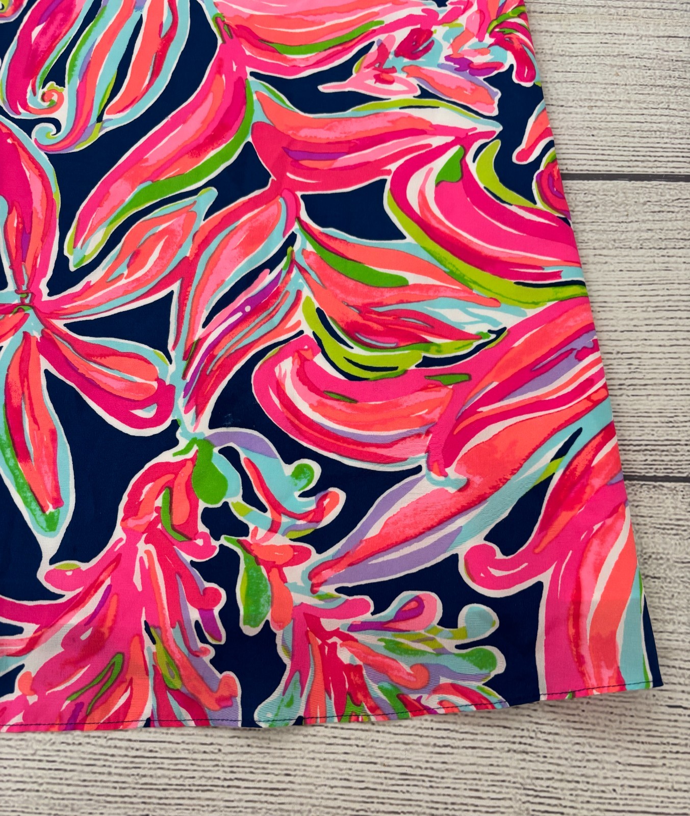 LILLY PULITZER JACKIE SHIFT Sz Small Resort Navy Banana Flambe’ 100% Silk Dress