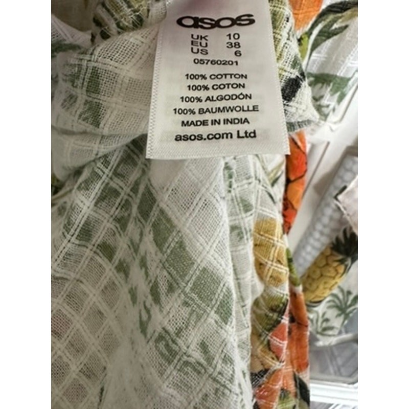NWT ASOS tropical hibiscus and pineapple white cotton tie-strap sundress