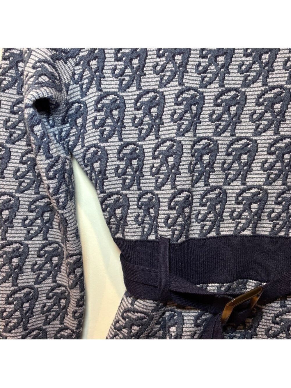 REDYAZEL Japan Monogram Knit Sweater Dress Belted Navy Logo Print 0483
