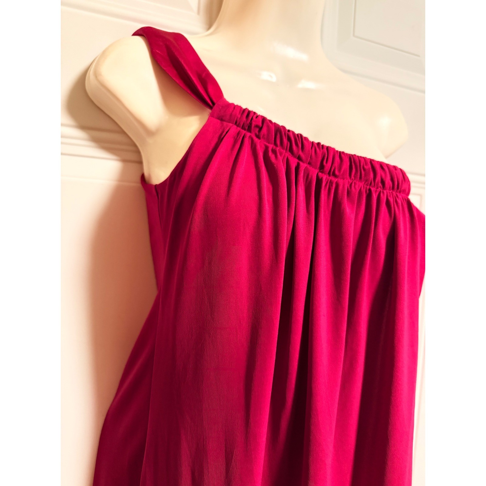 Rory Beca One-Shoulder Silk Dress XS Burgundy Wine Made in USA Elegant Draped