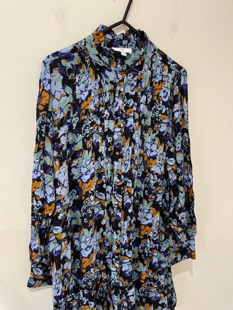 La Redoute Buttoned Floral Shirt Dress Size 12 Ruffled Tiered High Neck RRP £52