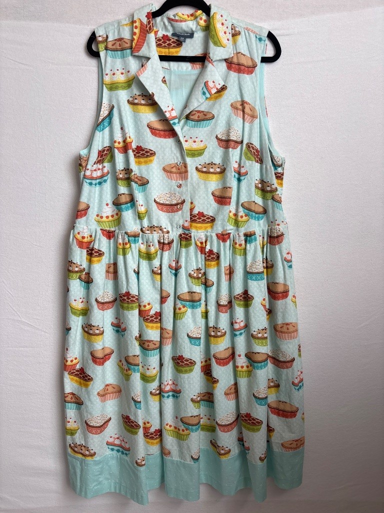 ModCloth Pie & Cupcake Print Lt Blue Cotton Fit & Flare Dress Size 24 Twee
