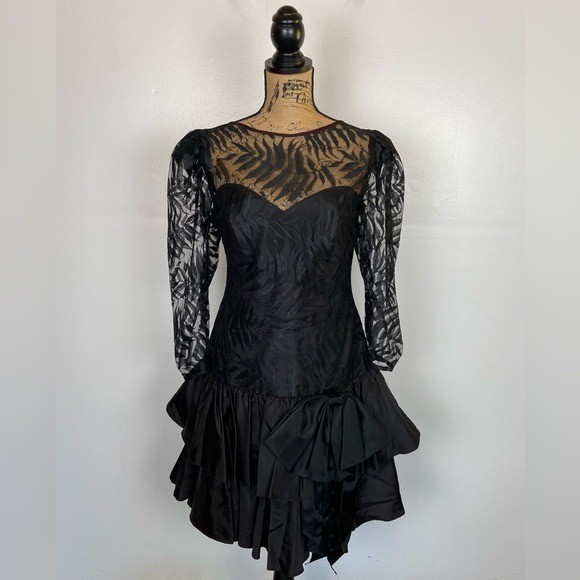 TD4 By Electra Vintage 80s Burnout Lace Cocktail Dress M Whimsigoth Goth Bow USA