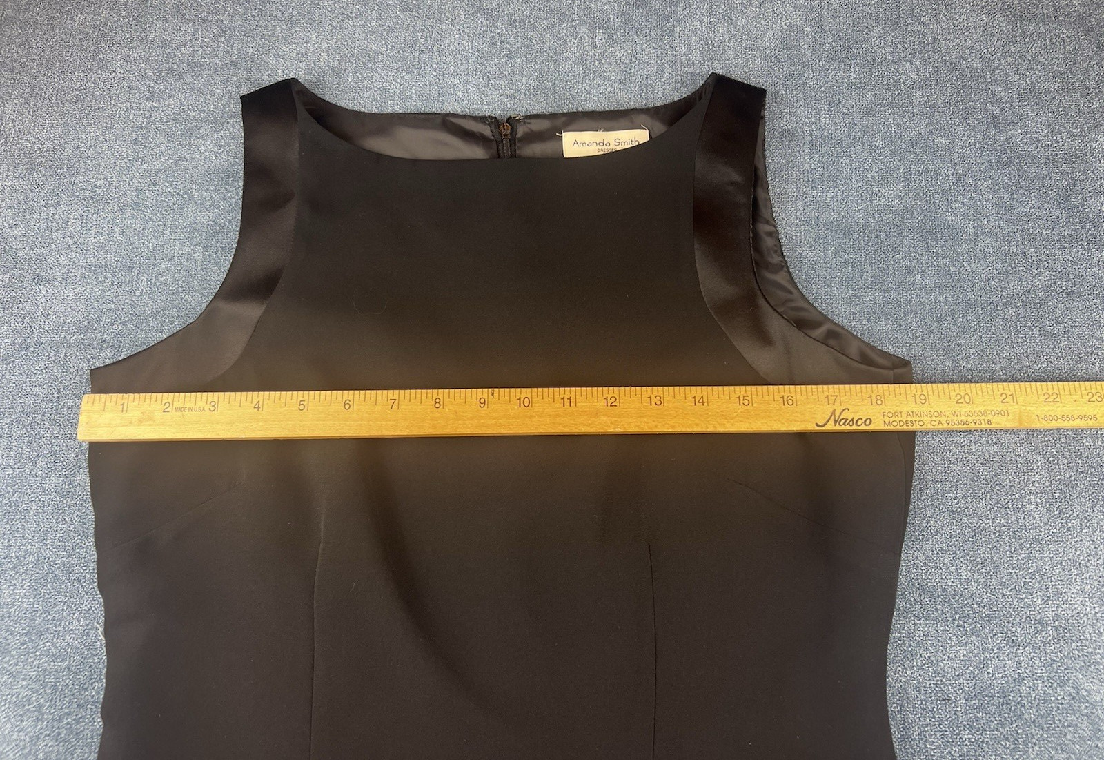 Amanda Smith Y2K Black Sheath Shift Dress Black Satin Trim Women’s Size 10