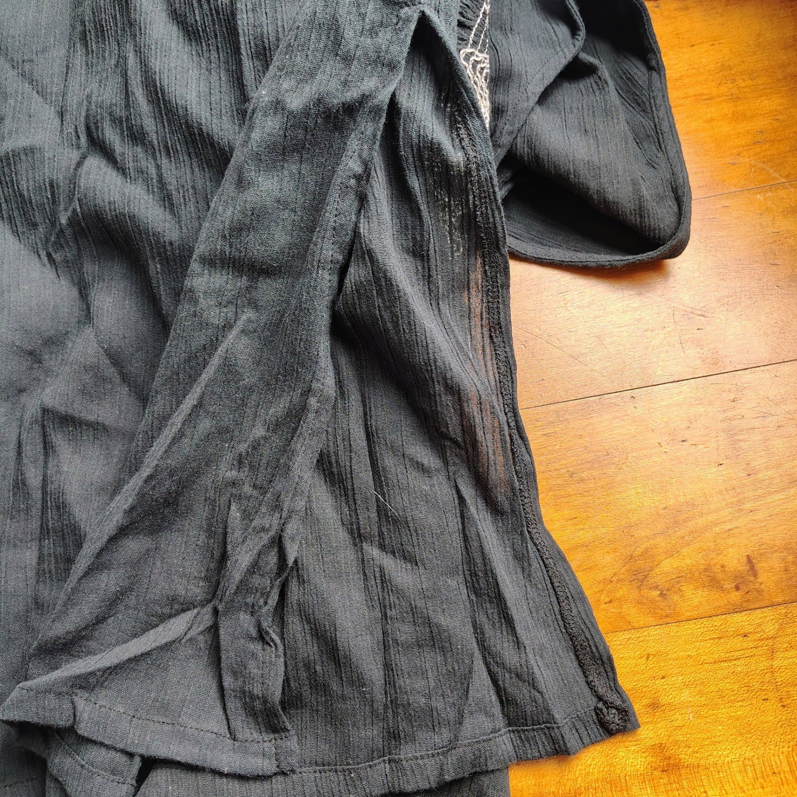 Cypress Black Cotton Gauze Smocked Empire Waist V-Neck Maxi Dress L witchy goth