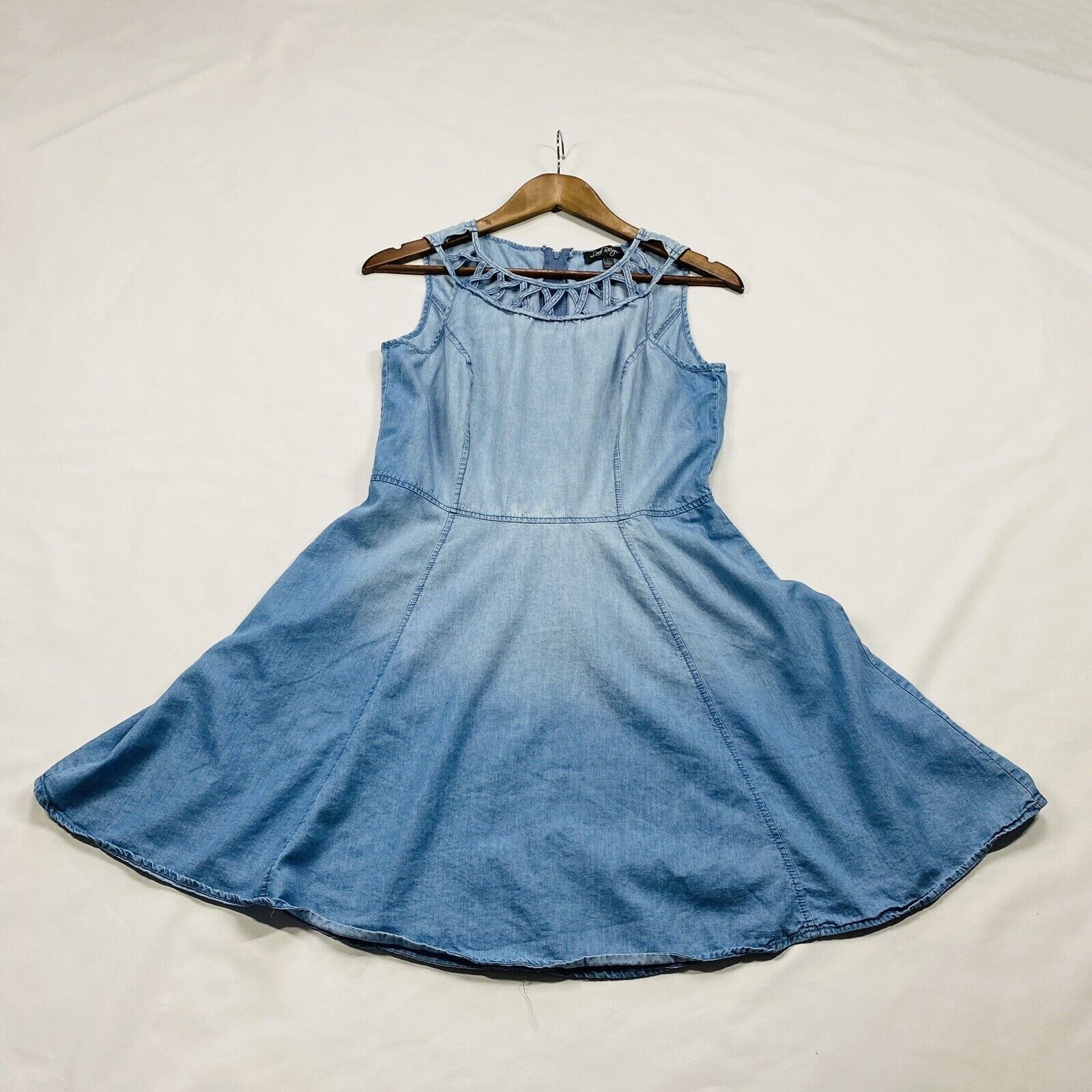 NWT $70 Miss Me Dress Size SMALL fit & flare Blue Acid Wash Denim Mini Dress
