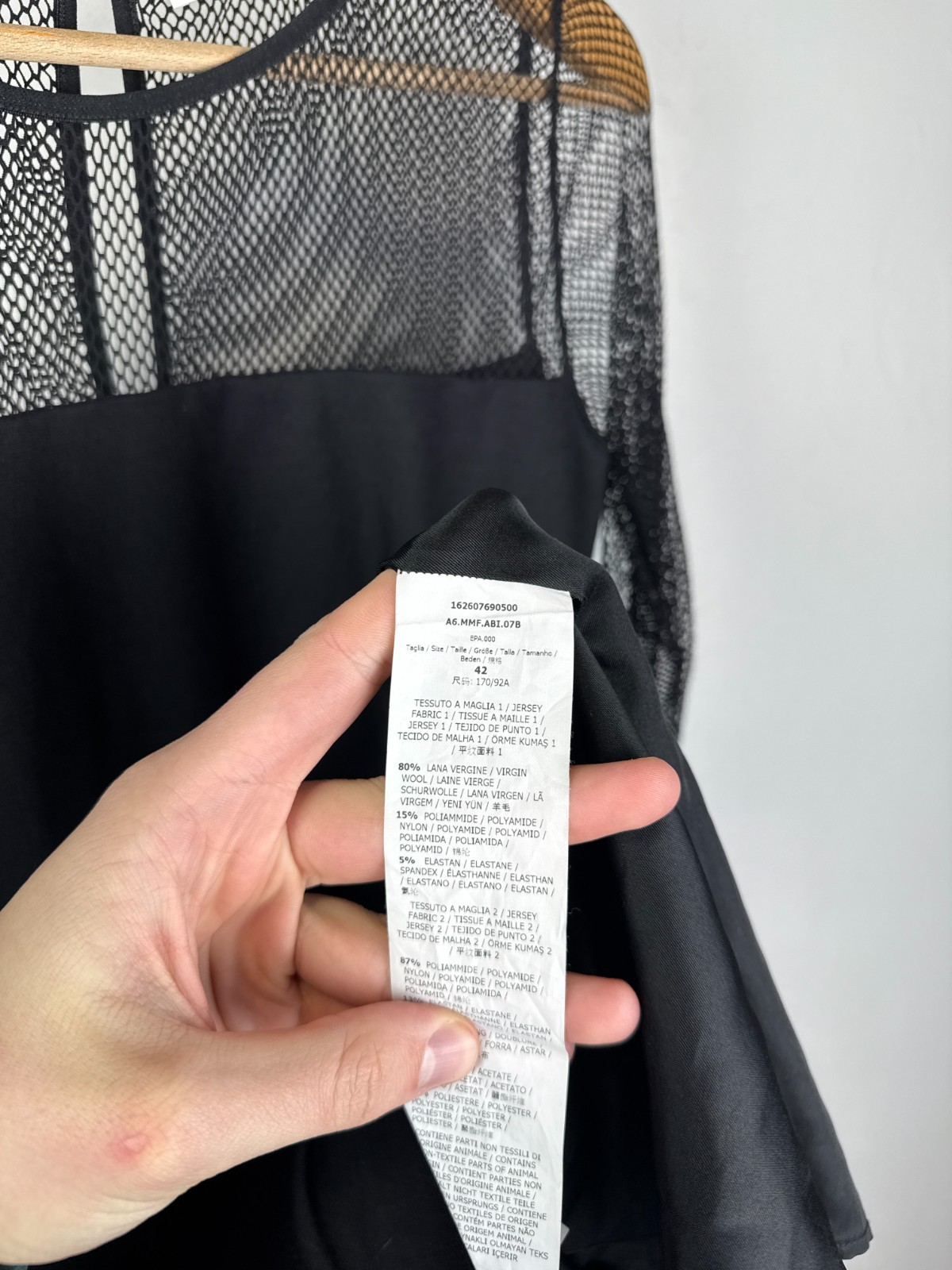 Max Mara Omelia Fishnet Wool Nlend Jersey Dress Midi Black EU 42 Size