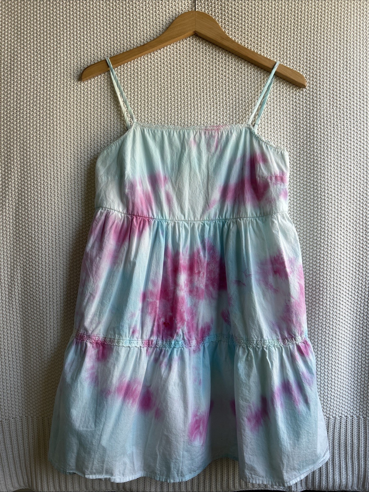Women’s Adjustable Spaghetti Strap Tie Dye Dress Size Small Pink Blue Wild Fable