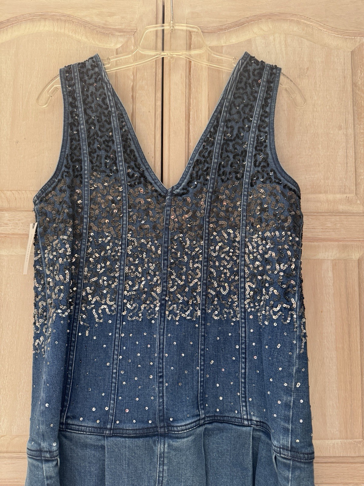 NWT Anthropologie Pilcro Sequin Sparkle Denim Button Front MinI Dress Size Small