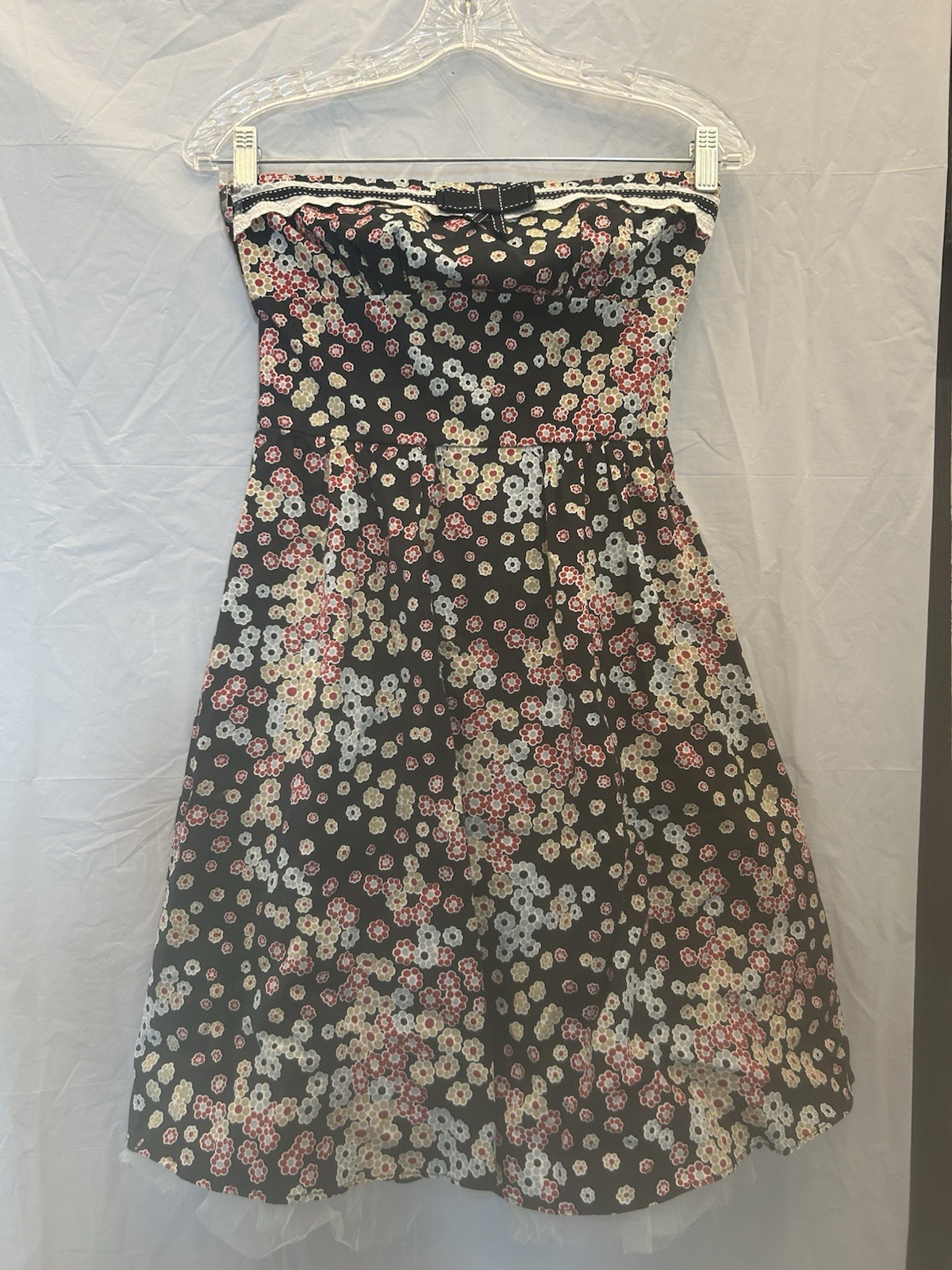 Teeze Me Junior’s Black Floral Strapless Dress 97% Cotton /3%Spandex Sz 7 NWWT