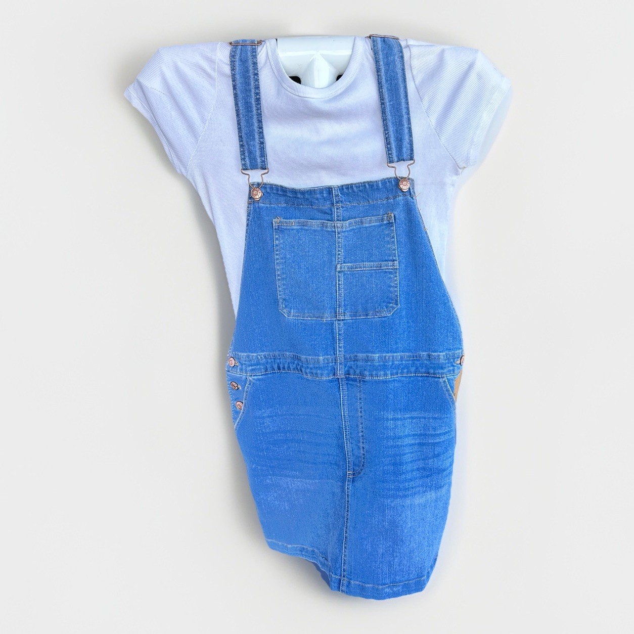 Celebrity Pink Denim Overall Jumper Dress Women’s Large Blue Mini Pinafore