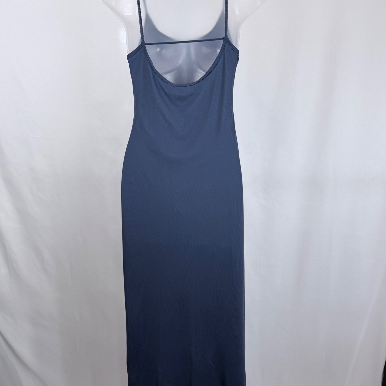 Blue Mesh Spaghetti Strap Low Back MIDI/Maxi Dress Minimalist Slip Gown Medium