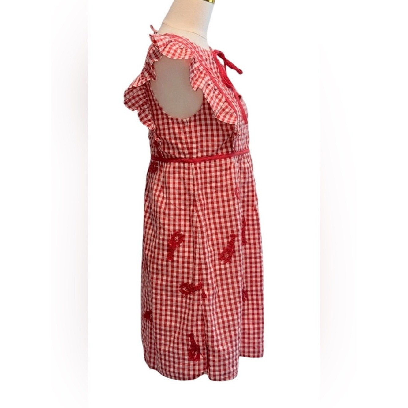 NWT Vineyard Vines Lobster Gingham Ruffle Dress XXS Red Cape Cod Coastal
