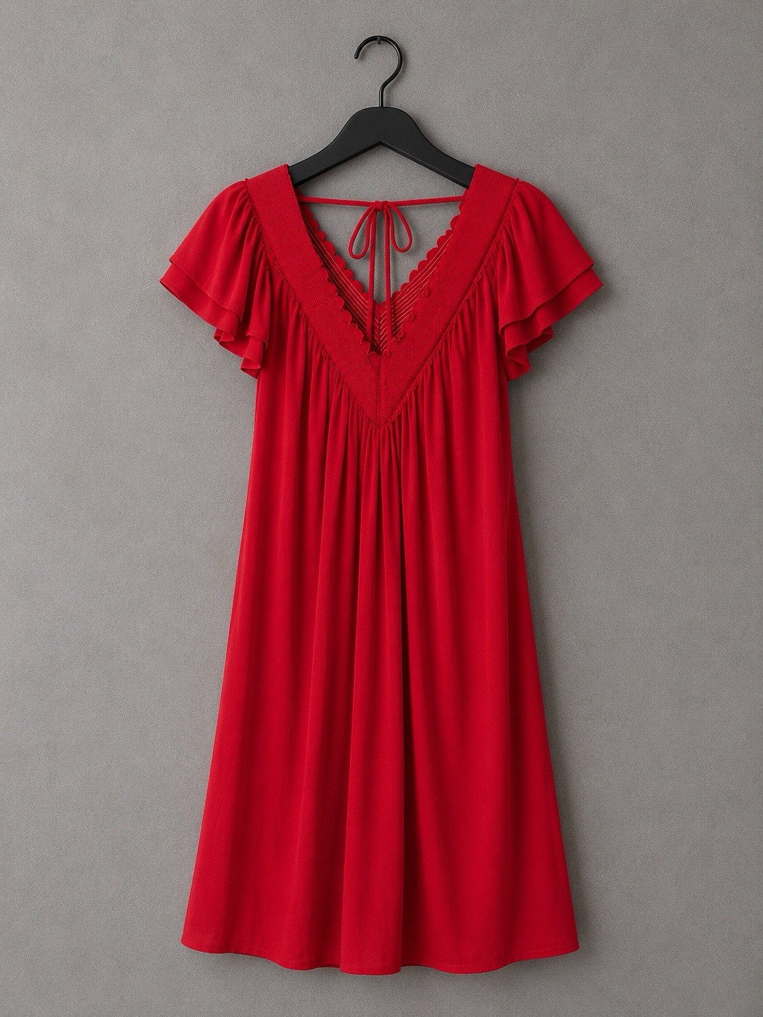 Allen B Womens Small Red Flutter Sleeve Babydoll Mini Dress Boho Romantic