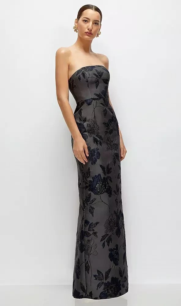 NEW Alfred Sung Metallic Floral Jacquard Strapless DRESS NAVY SZ 6/100%AUTHENTIC