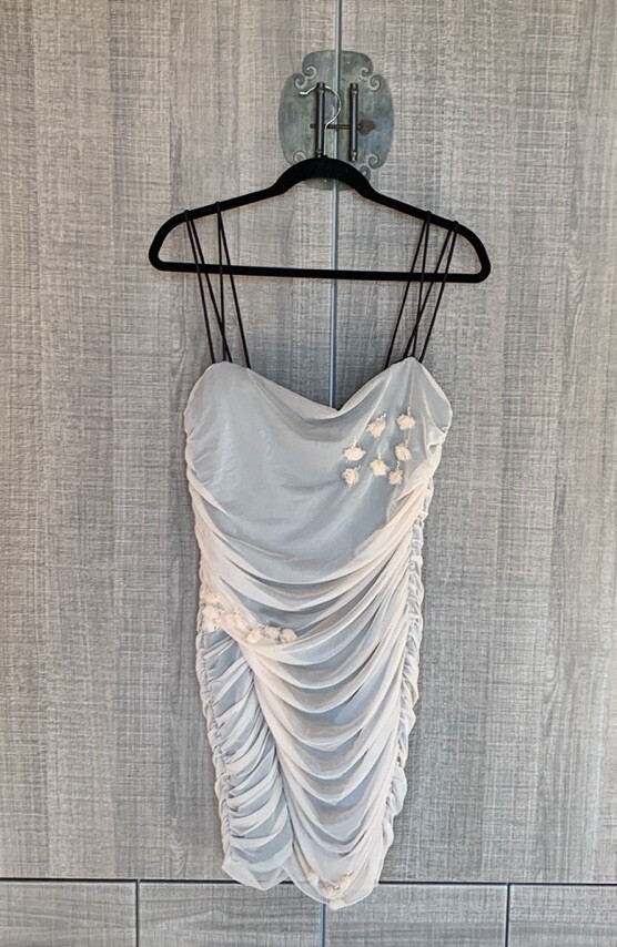 Zara Mesh Sleeveless Folds 3D Flower Mini Dress