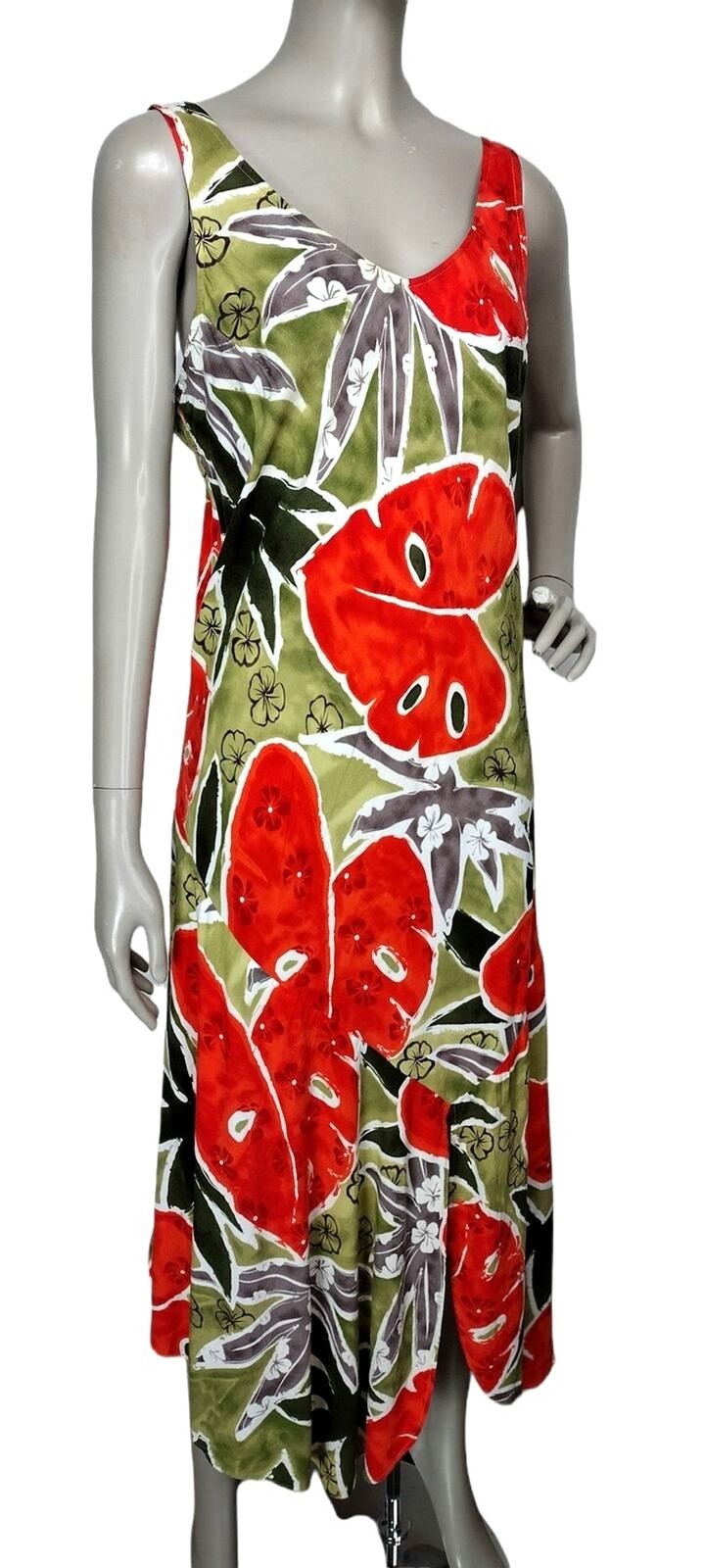 JAMS WORLD Island Oasis Hawaiian Floral Colorful Spaghetti Strap Slit Maxi Dress