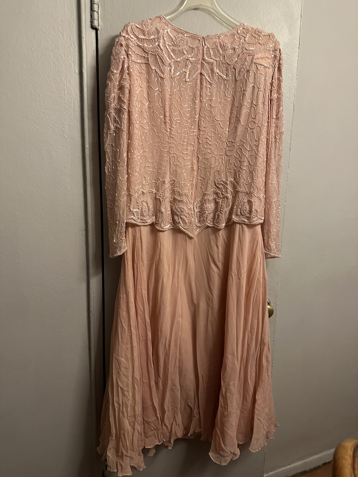 Beaded dress 100% polyester & 100% Silk Lining womans color pink size 18