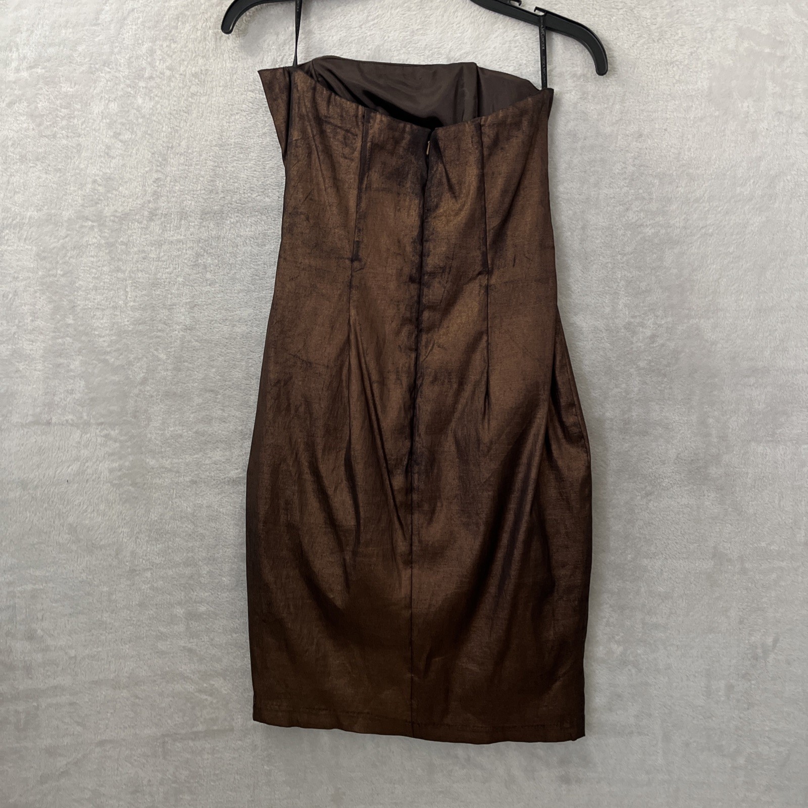 Jessica Mcclintock Womans Mini Dress Brown Solid 2 Polyester Blend Ruched Zip