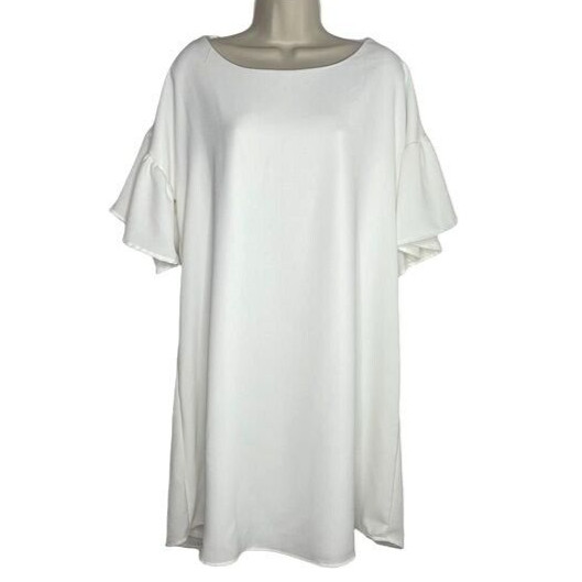 Red Lolly Mini Tunic Dress White Short Flutter Sleeve Stretch Pullover Size L