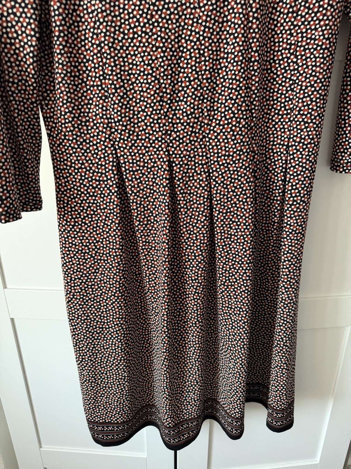Max Studio Brown Cream Ditsy Spotty Size L Dress Knee Length Smart