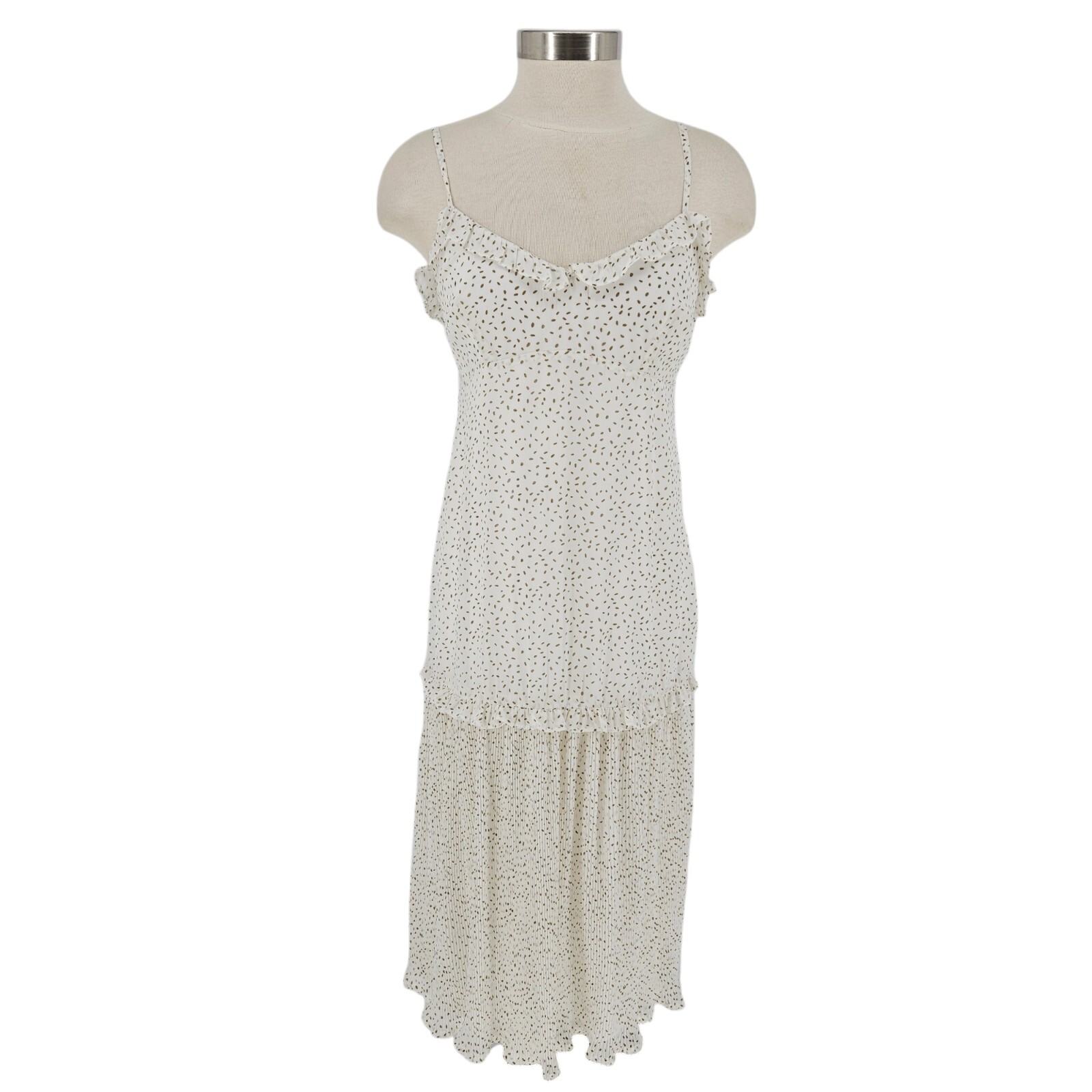 Kut From The Kloth Rebecca Pleat Midi Dress Off White Dots Sleeveless Zip Small