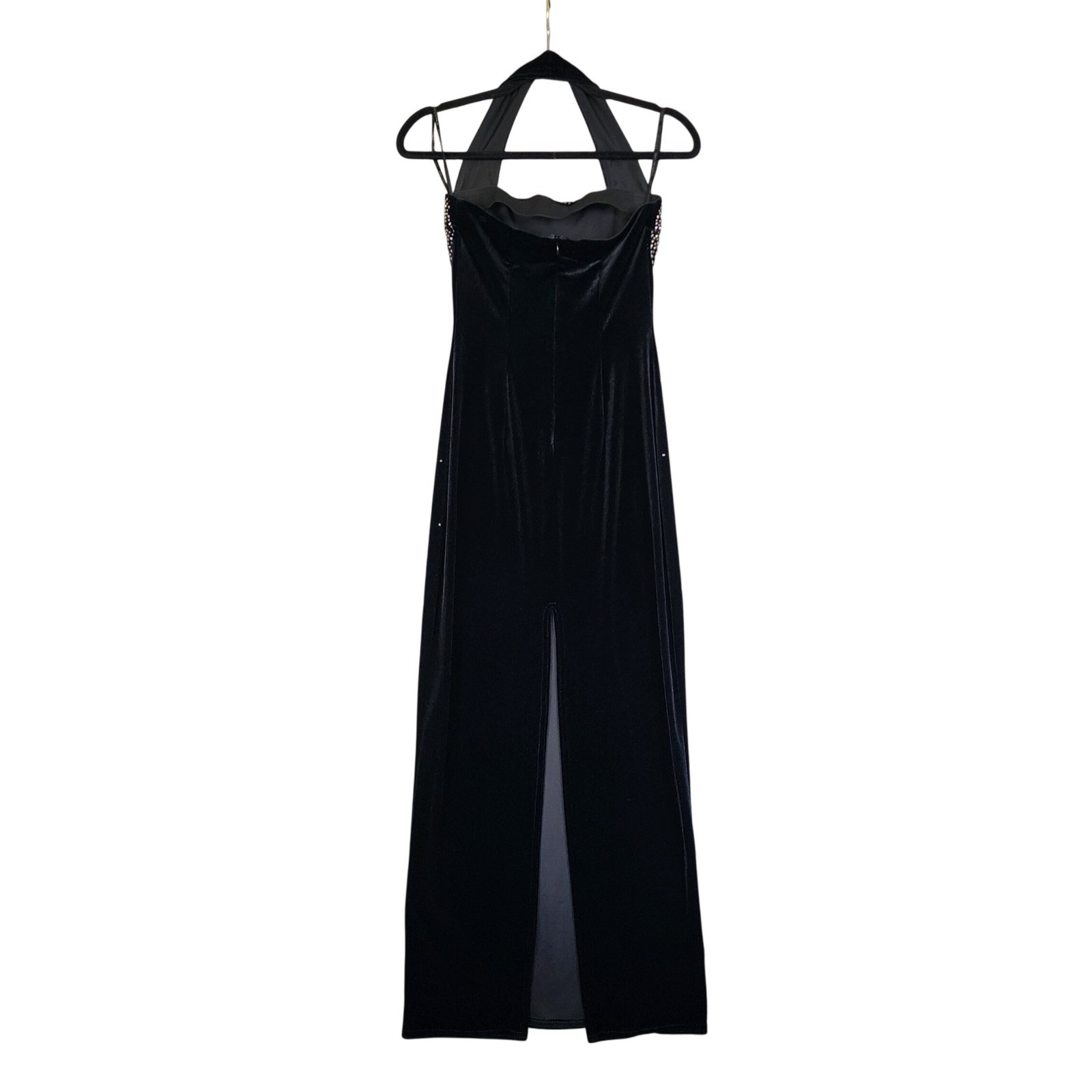 Scott McClintock Millennium 2000 Black Velvet Rhinestone Halter Gown Size 2 Y2K