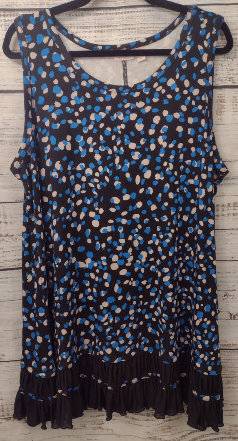 Logo Layers Dress Women’s 2x Blue Polka Dot Ruffle Hem