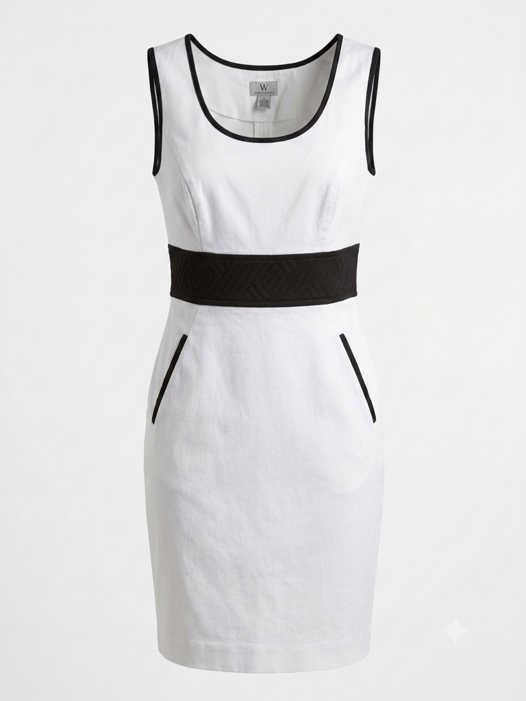 Worthington dresses Sheath White with Black trim & textured band pockets 14