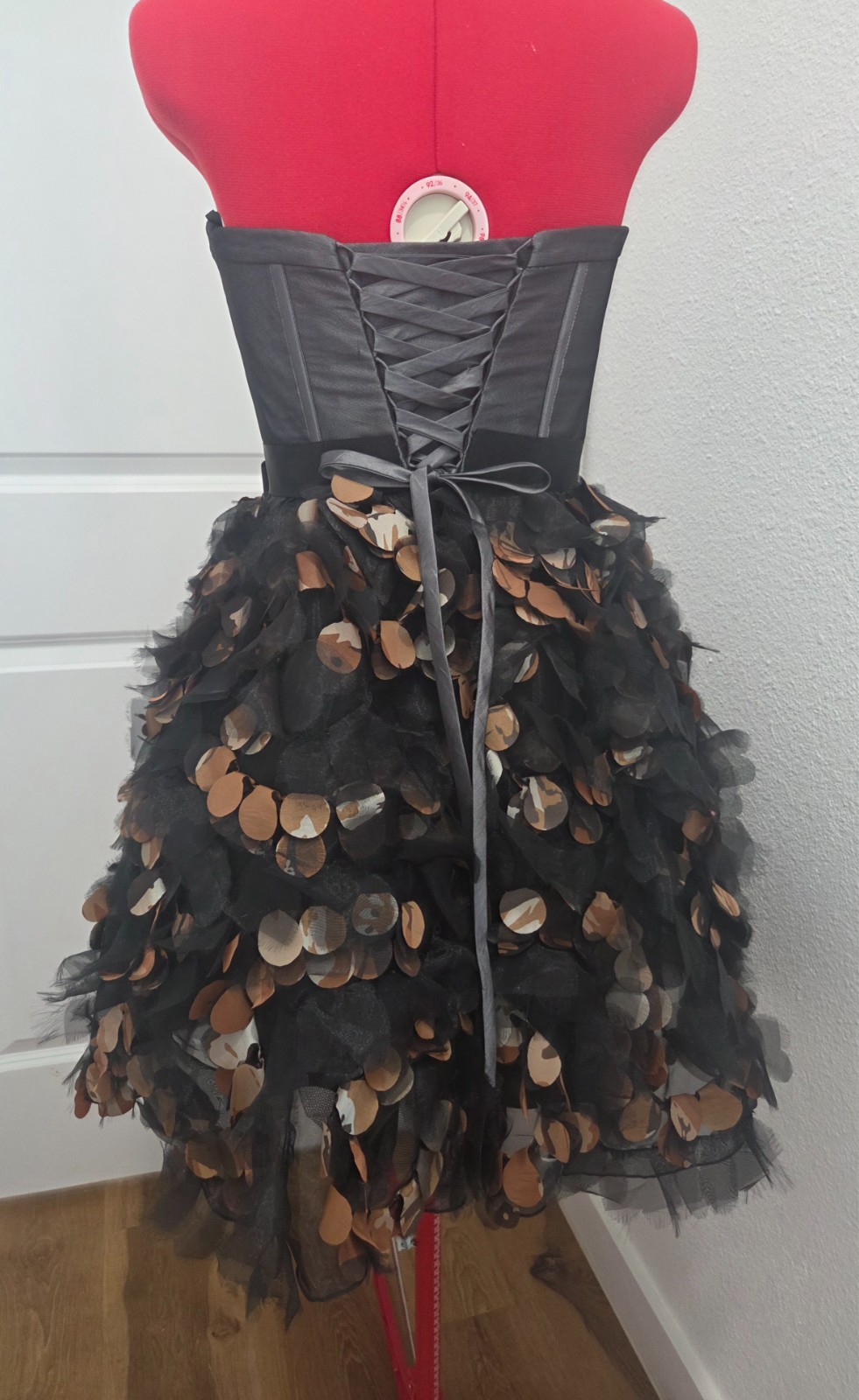 Love 16 Strapless Sweetheart Mini Dress Black/Grey/Gold shimmer 6