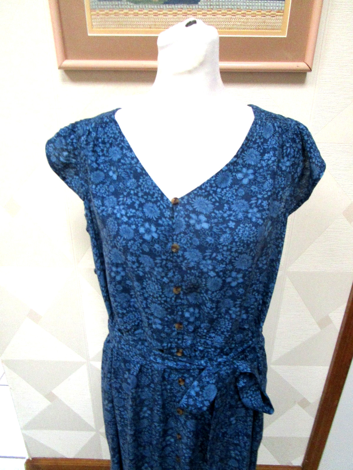 SONOMA-NAVY/BLUE-FLORAL-V-NECK-RUFFE SLEEVELESS-MAXI DRESS-SIZE-XL-NEW
