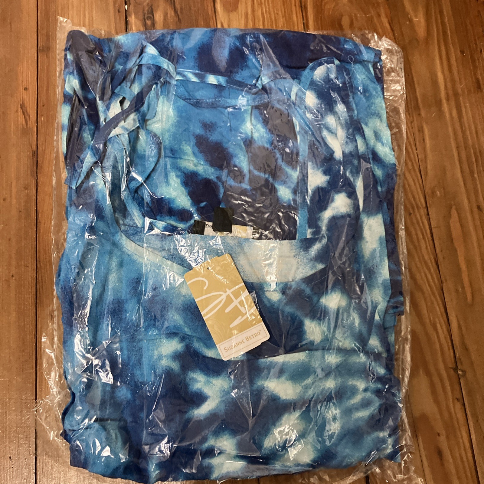 Suzanne Betro Womens Blue Tie-Dye Tie-Back Double Scoop Sleeveless Dress Size 4X